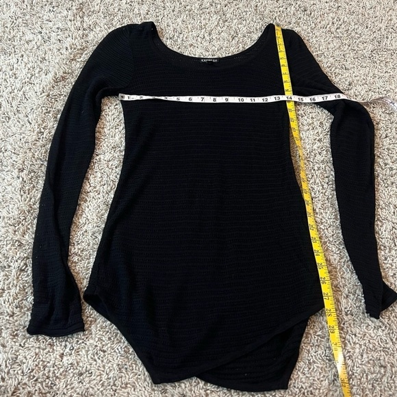 Express Tunic Sweater Open Knit Scoop Neck Asymmetrical Hem Pullover Black Small - Picture 2 of 7